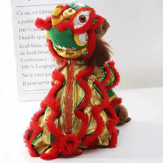 Pet Lion Dance Costume - Festive Pet Outfit - OKIEEPET