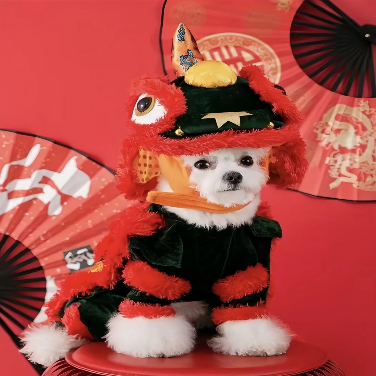 Pet Lion Dance Costume - Festive Pet Outfit - OKIEEPET