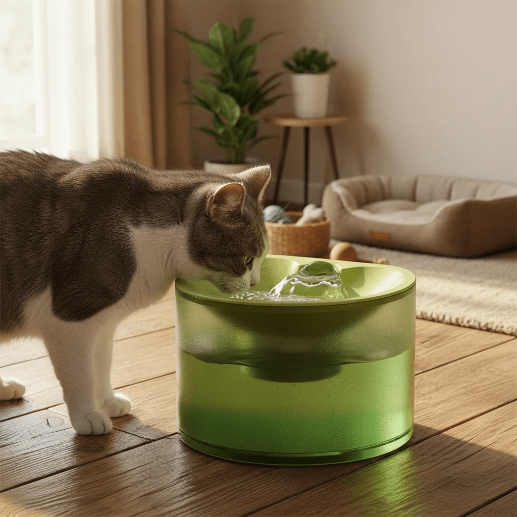 Pet Water Fountain with Natural Spring Flow Black & Green - OKIEEPET