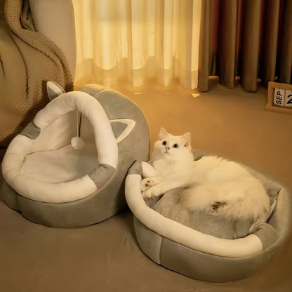 Plush Cat Cave Bed Soft Enclosed Pet Nest with Removable Cushion - OKIEEPET