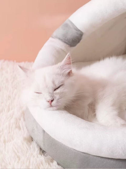 Plush Cat Cave Bed Soft Enclosed Pet Nest with Removable Cushion - OKIEEPET
