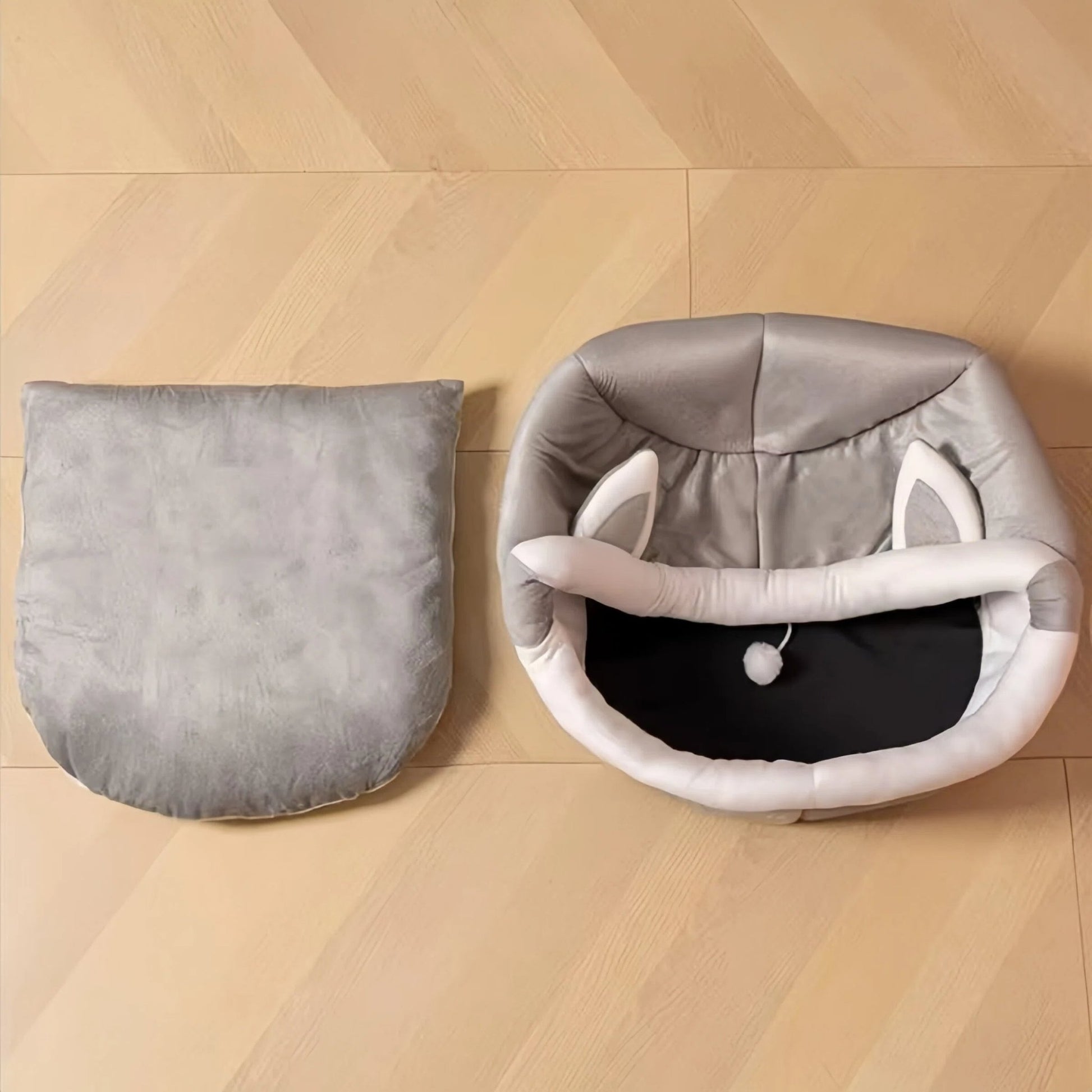 Plush Cat Cave Bed Soft Enclosed Pet Nest with Removable Cushion - OKIEEPET