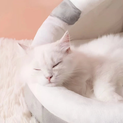Plush Cat Cave Bed Soft Enclosed Pet Nest with Removable Cushion - OKIEEPET