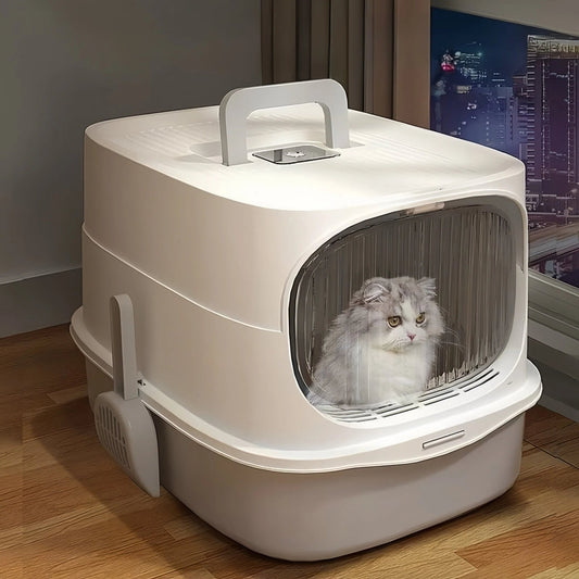 Portable Fully Enclosed Cat Litter Tray with Top Vent & Scoop 50×37×32cm - OKIEEPET