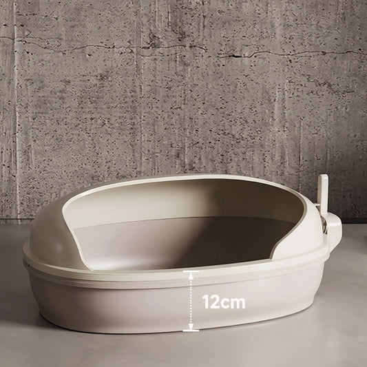 Pre - Order: 58cm High - Sided Semi - Enclosed Cat Litter Box with Splash Guard – Cream Beige - OKIEEPET