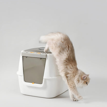 Pre - Order: 58cm Top - Exit Enclosed Cat Litter Box with Filter Lid – Grey - OKIEEPET