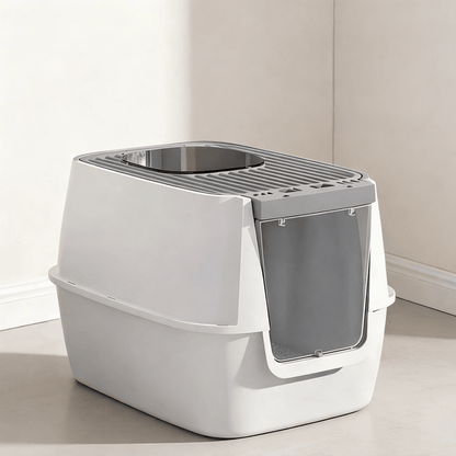 Pre - Order: 58cm Top - Exit Enclosed Cat Litter Box with Filter Lid – Grey - OKIEEPET