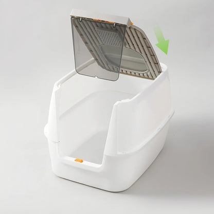 Pre - Order: 58cm Top - Exit Enclosed Cat Litter Box with Filter Lid – Grey - OKIEEPET