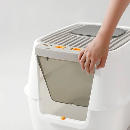 Pre - Order: 58cm Top - Exit Enclosed Cat Litter Box with Filter Lid – Grey - OKIEEPET