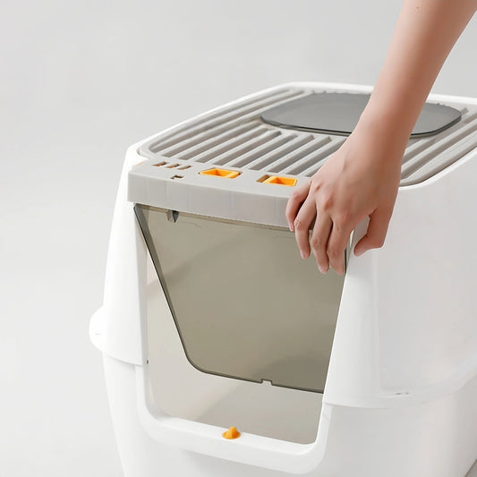 Pre - Order: 58cm Top - Exit Enclosed Cat Litter Box with Filter Lid – Grey - OKIEEPET