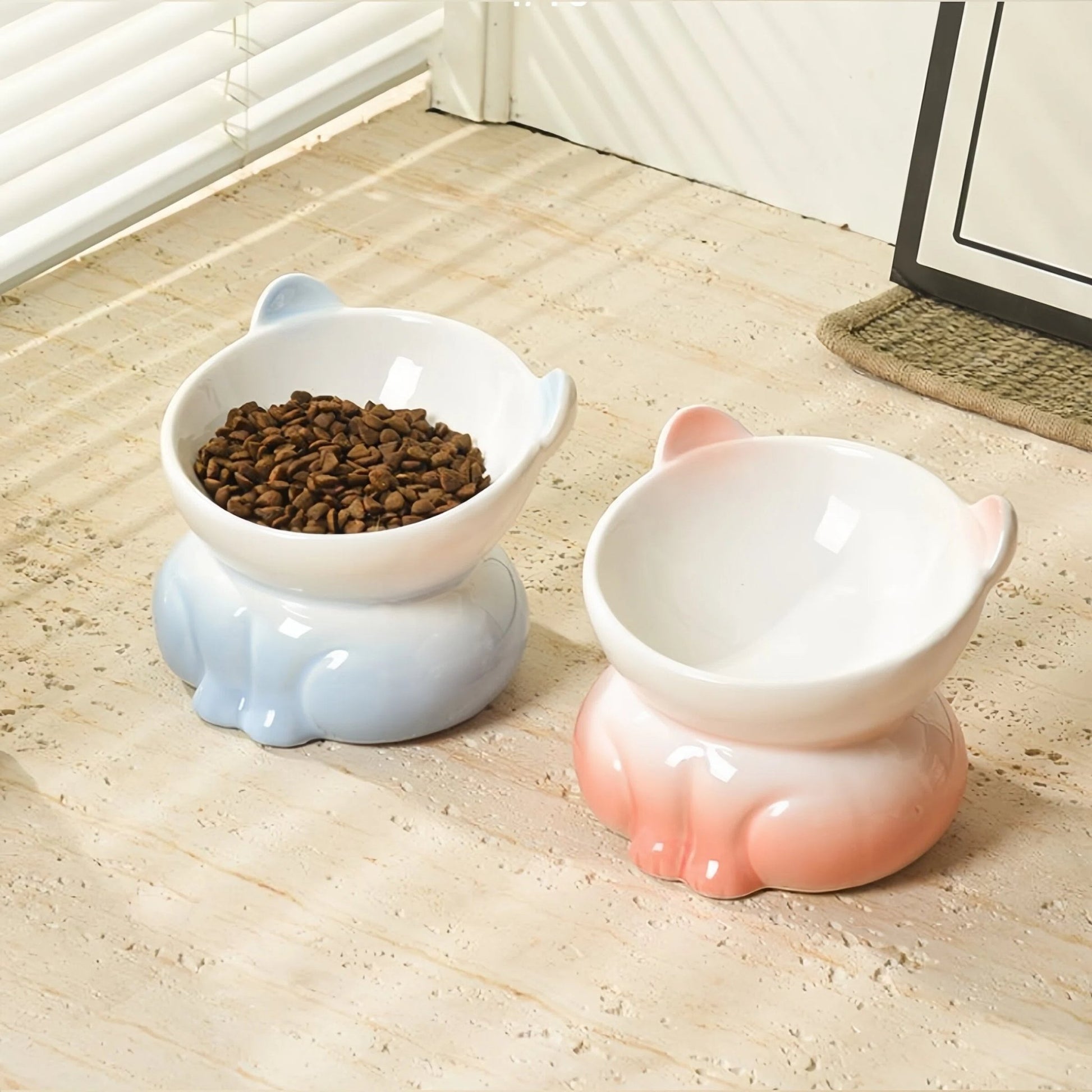 Pre - Order: Pastel Kitty Shaped Elevated Pet Bowl - OKIEEPET
