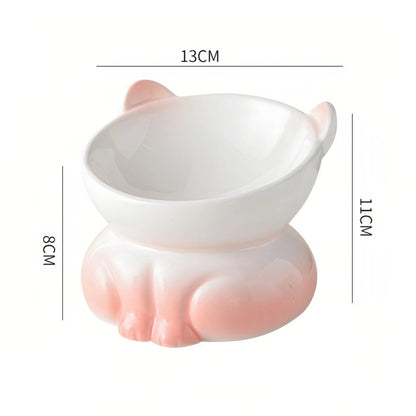 Pre - Order: Pastel Kitty Shaped Elevated Pet Bowl - OKIEEPET