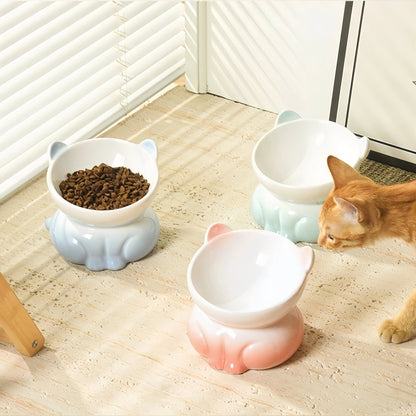 Pre - Order: Pastel Kitty Shaped Elevated Pet Bowl - OKIEEPET