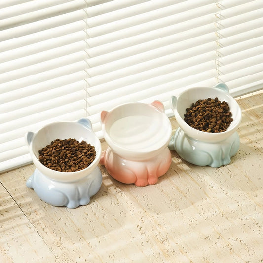 Pre - Order: Pastel Kitty Shaped Elevated Pet Bowl - OKIEEPET