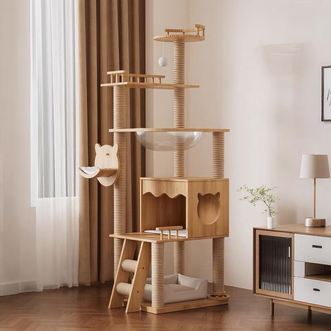 SkyNest Horizon Solid Wood Cat Tree - OKIEEPET