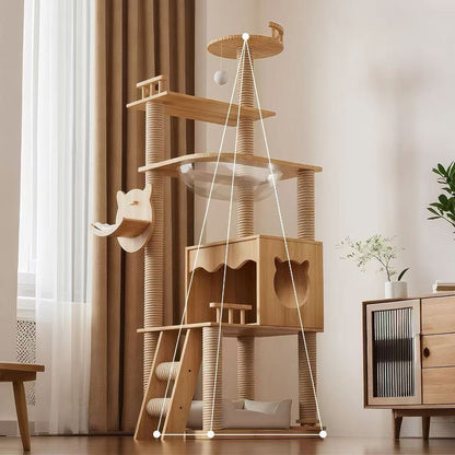 SkyNest Horizon Solid Wood Cat Tree - OKIEEPET