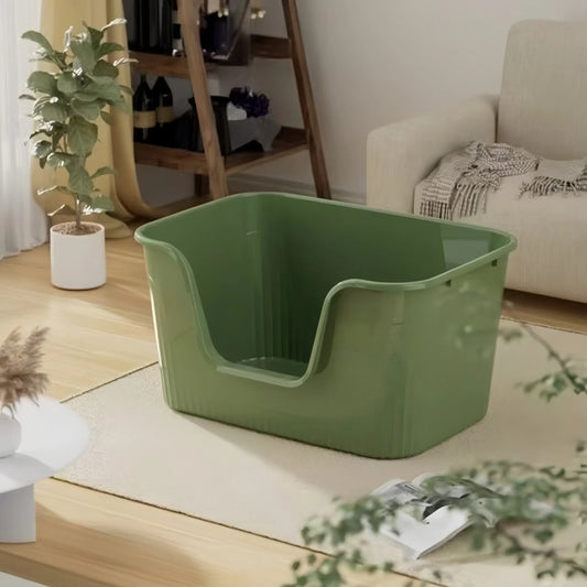Open-Top U-Shape Entry Cat Litter Tray with Scoop