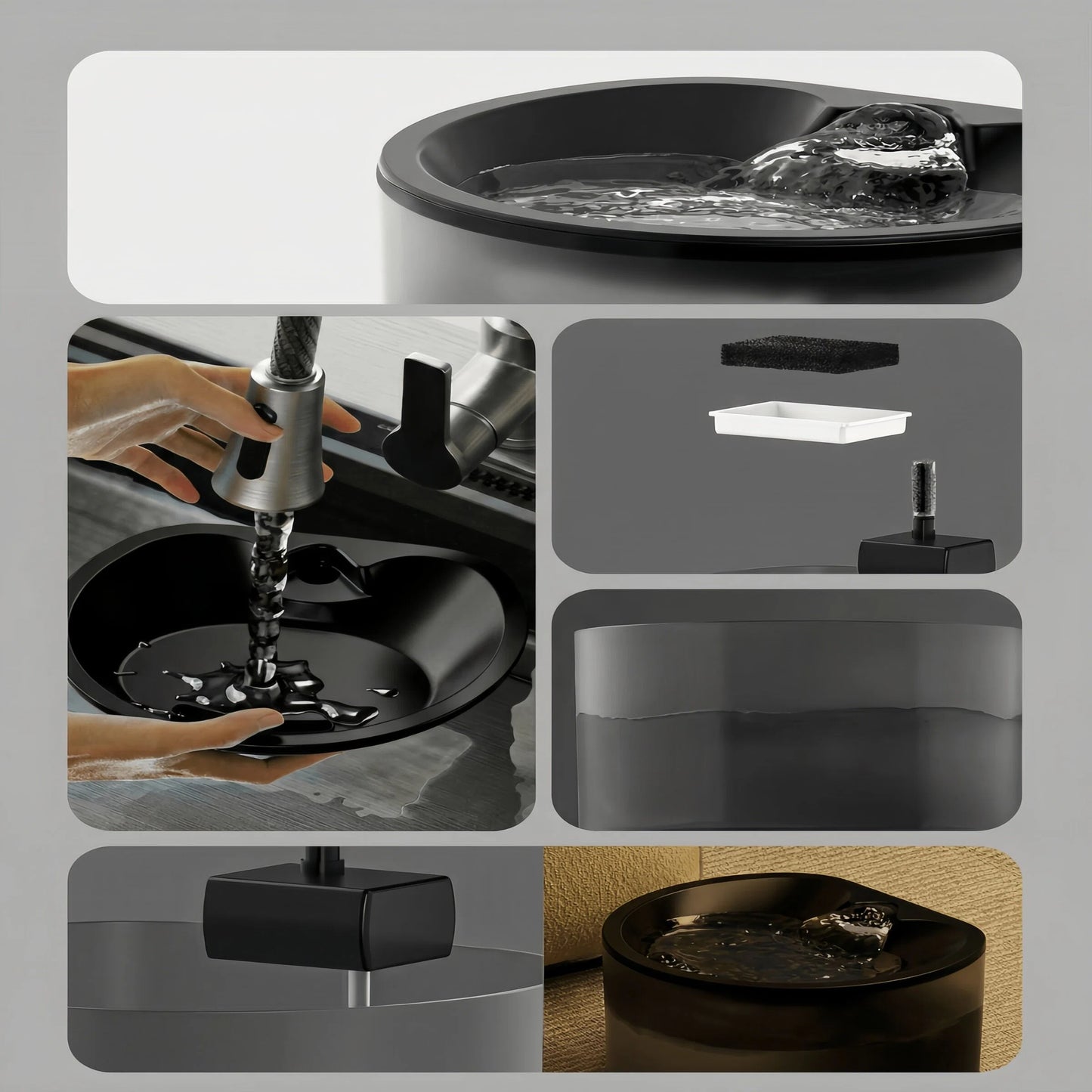 Pet Water Fountain with Natural Spring Flow Black & Green