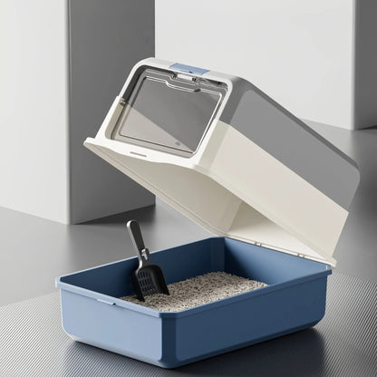 Pre-Order: 50cm Blue Grey Enclosed Cat Litter Box with FlipTop Lid & Scoop