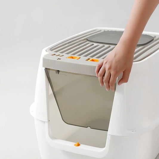 Pre-Order: 58cm Top-Exit Enclosed Cat Litter Box with Filter Lid – Grey