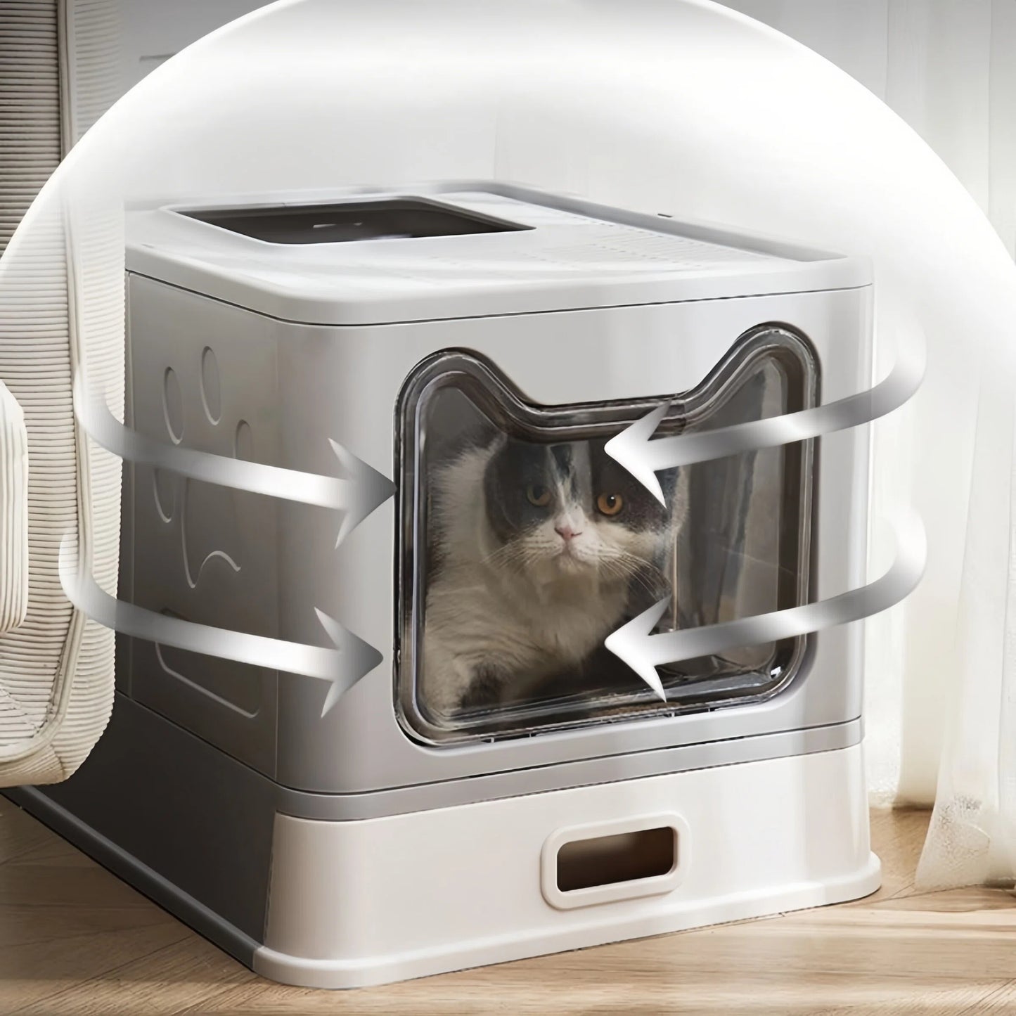 Pre-Order:  51cm Grey Drawer Enclosed Cat Litter Box with Stainless Steel Tray