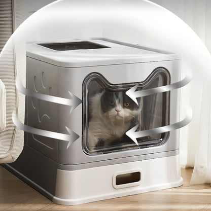 Pre-Order:  51cm Grey Drawer Enclosed Cat Litter Box with Stainless Steel Tray