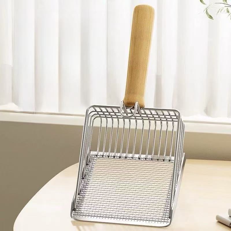 Stainless Steel Cat Litter Scoop with Wooden Handle - OKIEEPET