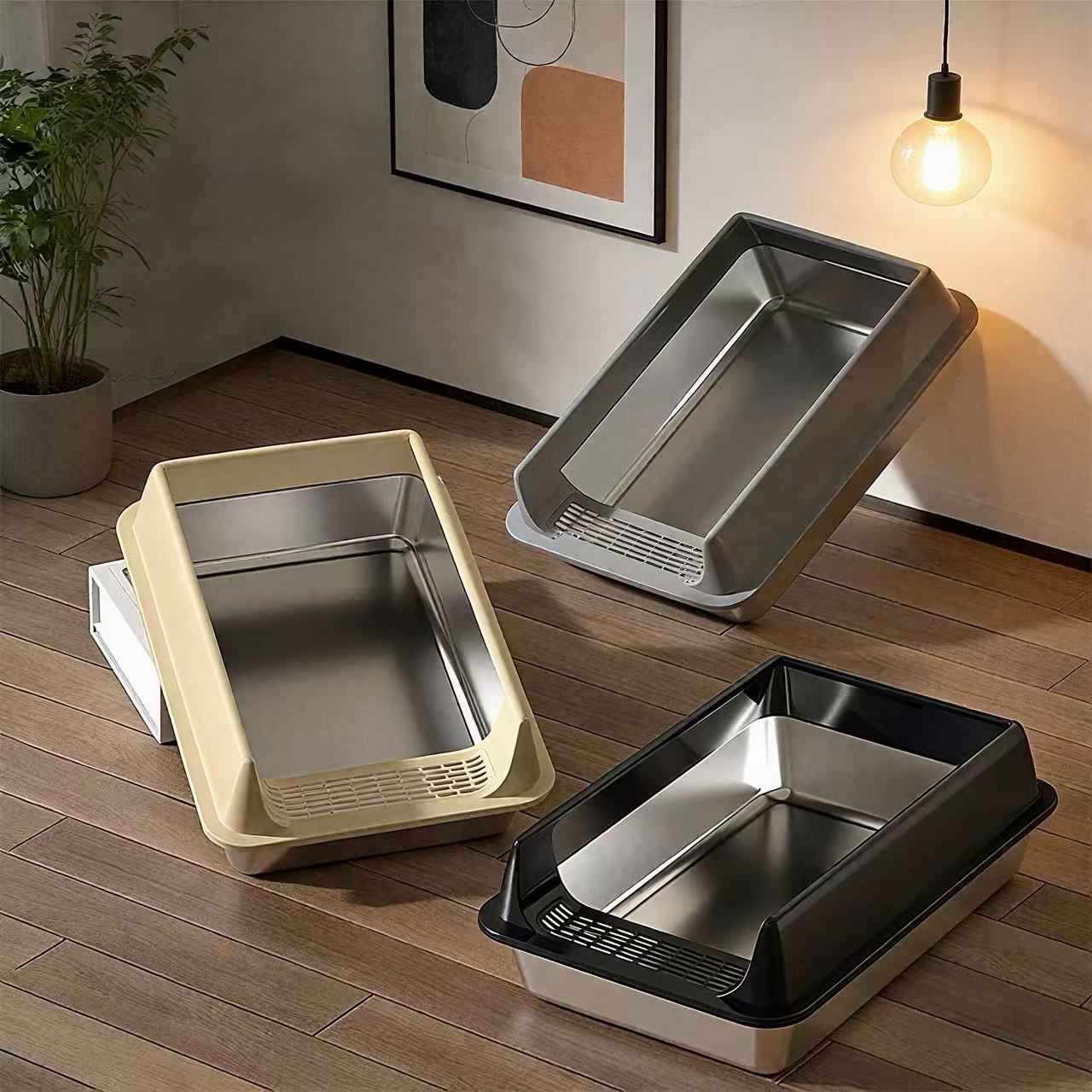 SteelGuard Open Stainless Steel Cat Litter Tray - OKIEEPET