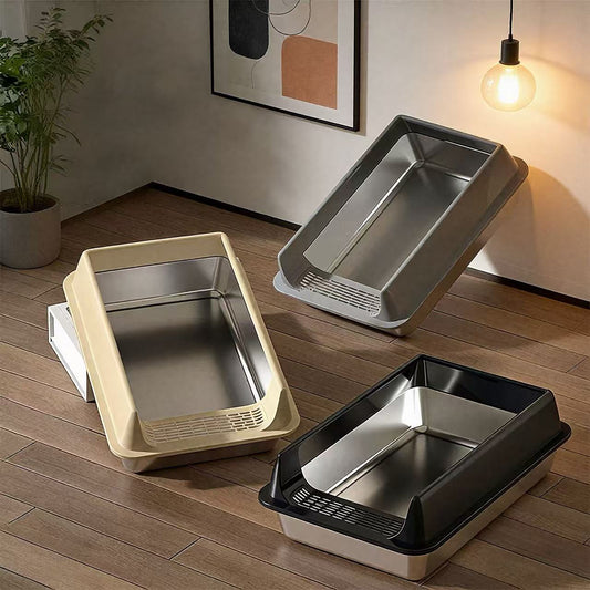 SteelGuard Open Stainless Steel Cat Litter Tray - OKIEEPET