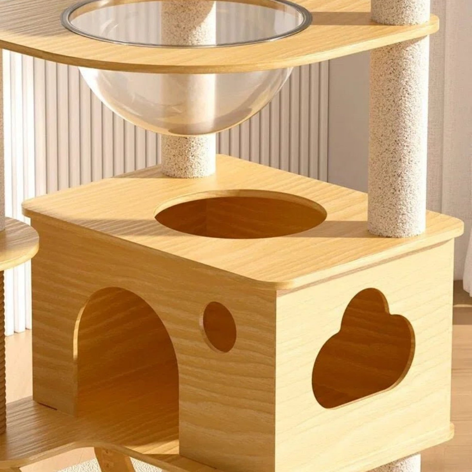 Wooden Cat Tree with Dual Space Capsules 130cm - OKIEEPET